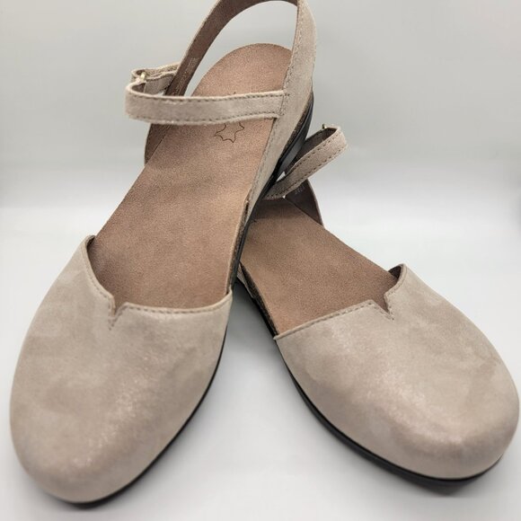 Dansko Rowan Suede Ankle Strap Clogs Beige Sparkle Leather Size 38 Comfort Shoes - Picture 14 of 16